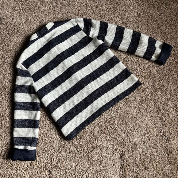 Splendid Knit Jacket Womens S Blue White Striped Collarless Preppy Nautical - Picture 2 of 9
